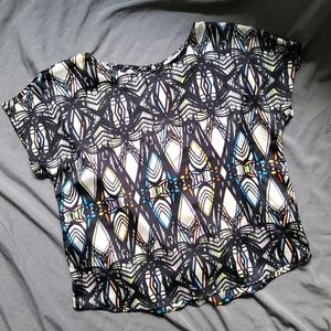 FRNCH | Multicolor Art Deco Geo Satin Blouse M